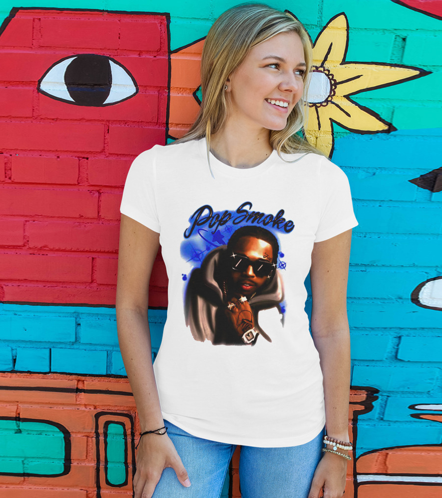 Pop Smoke Airbrush Blue Graffiti T-Shirt