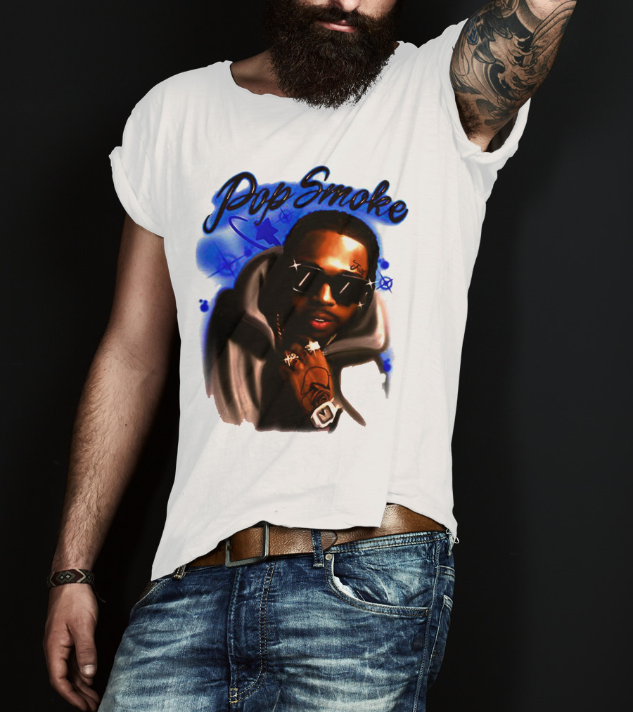 Pop Smoke Airbrush Blue Graffiti T-Shirt