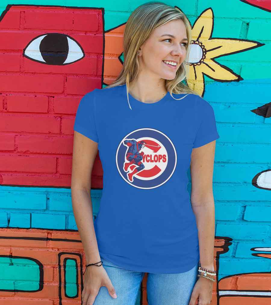 Chicago Cyclops MLB Superhero Logo Blue Background T-Shirt