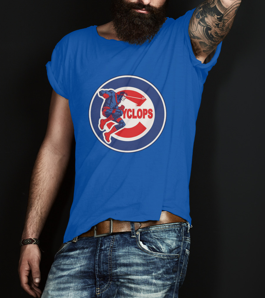 Chicago Cyclops MLB Superhero Logo Blue Background T-Shirt
