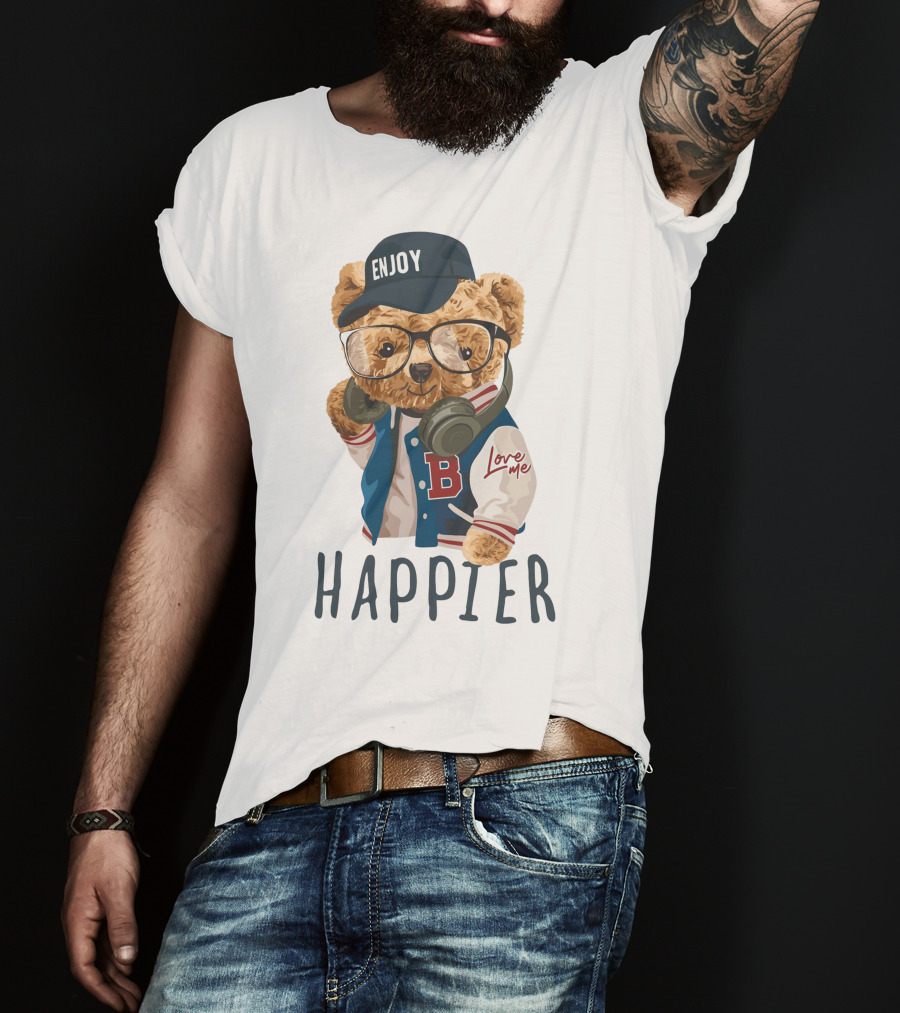 Enjoy Love ME Varsity Bear Happier T-Shirt
