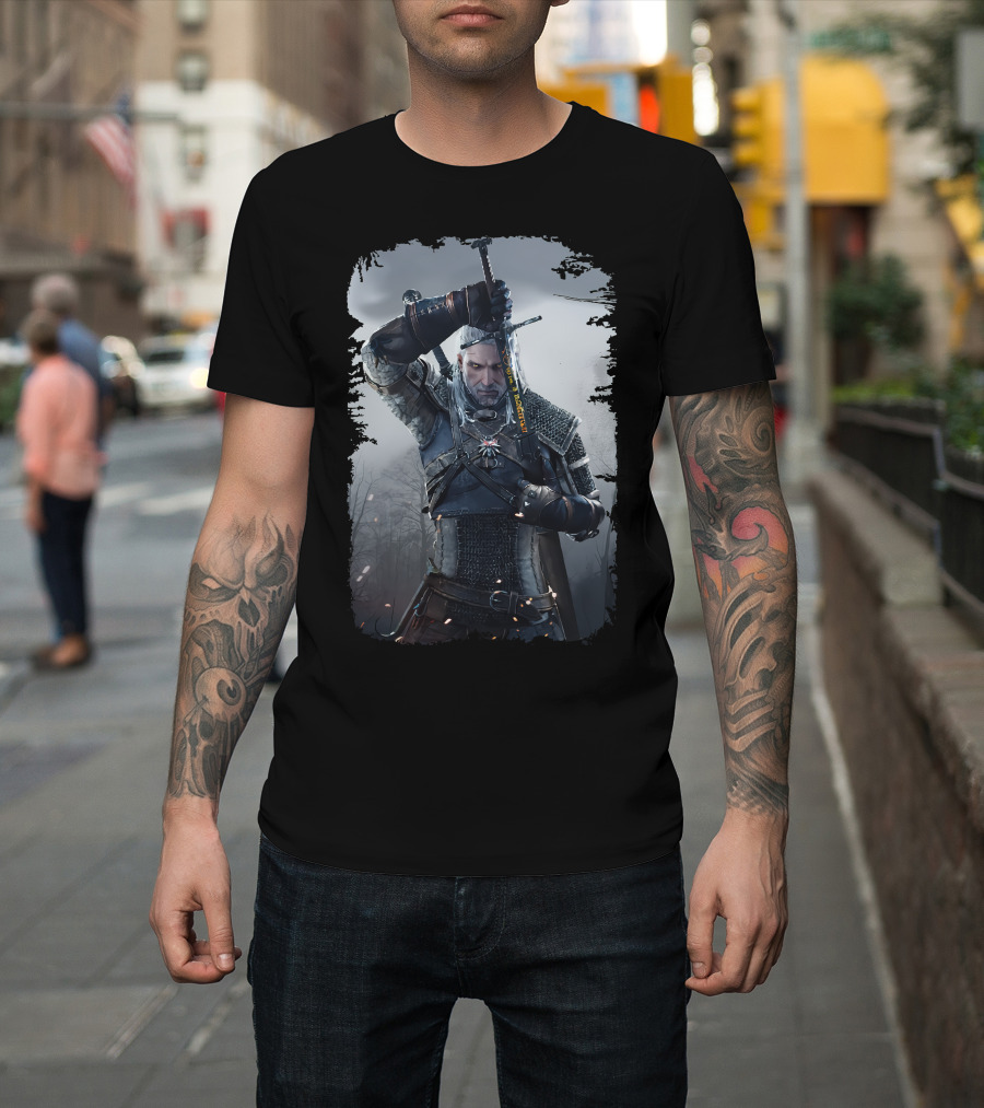 The Witcher Wild Hunt Geralt Sword Action Scene T-Shirt
