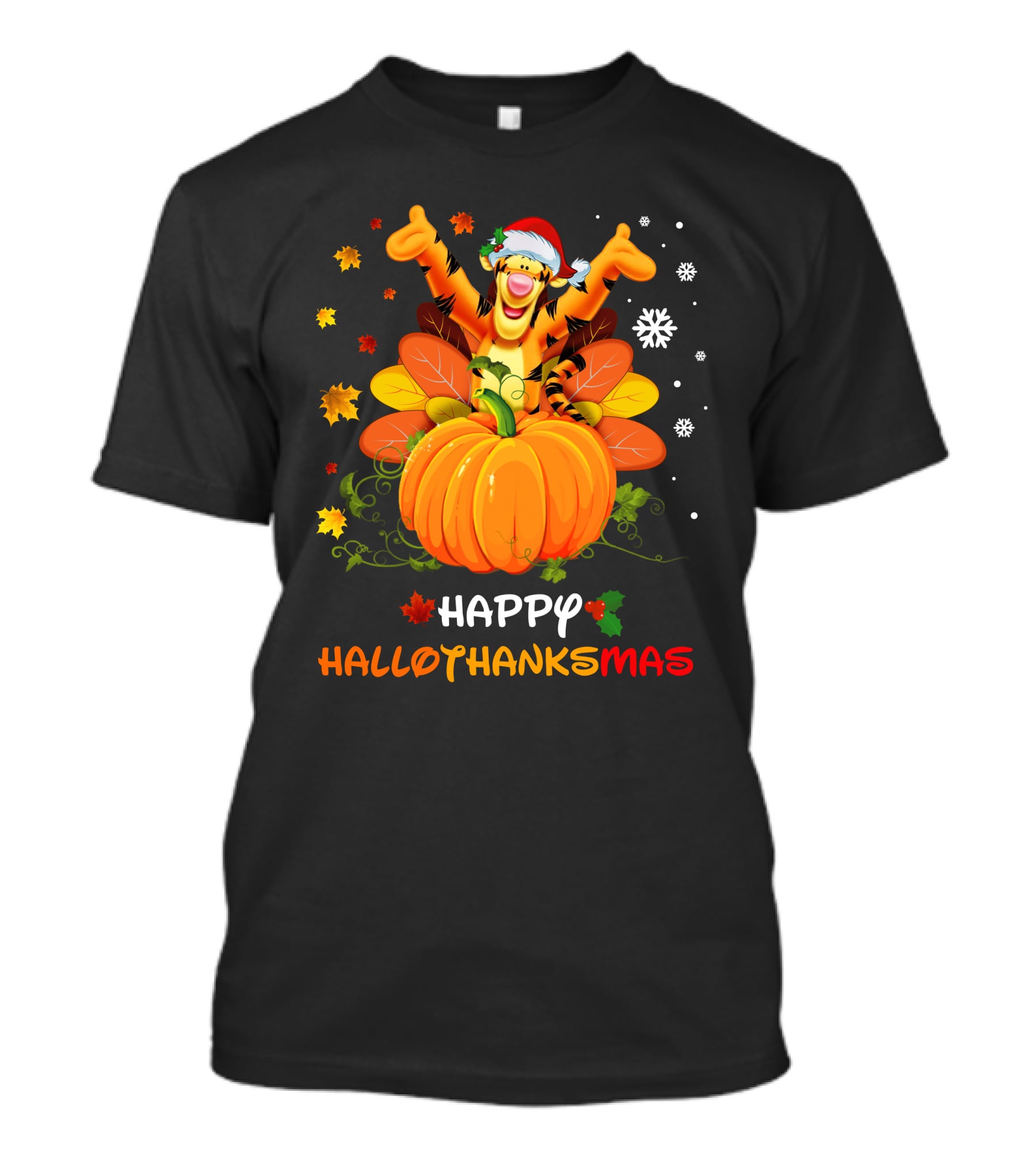 Happy Hallothanksmas Tigger Pumpkin Snowflakes Holiday T-Shirt