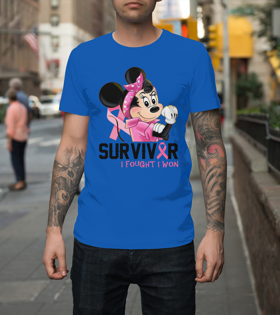 Survivor I Fought I Won Minnie Pink Ribbon Breast Cancer Awareness T-Shirt