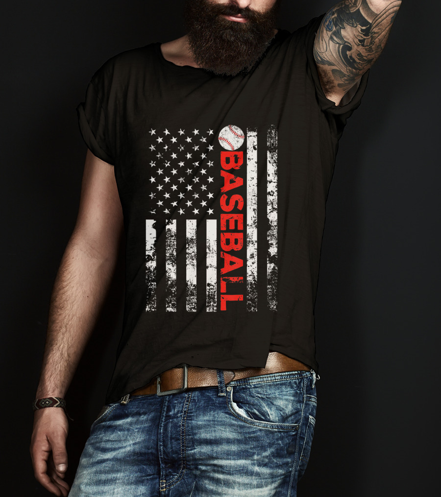 American Flag Grunge Style Baseball T-Shirt