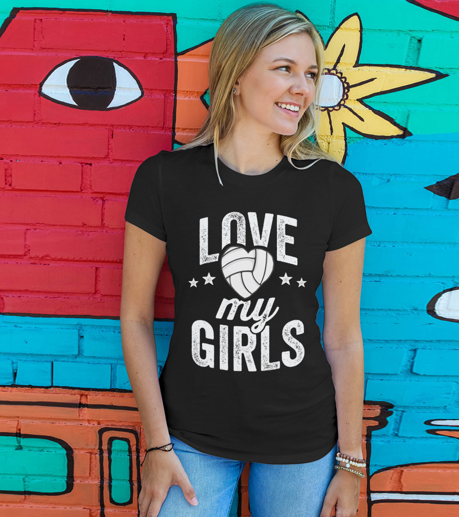 Love My Girls Volleyball Dad Of Player Team Stars Heart T-Shirt