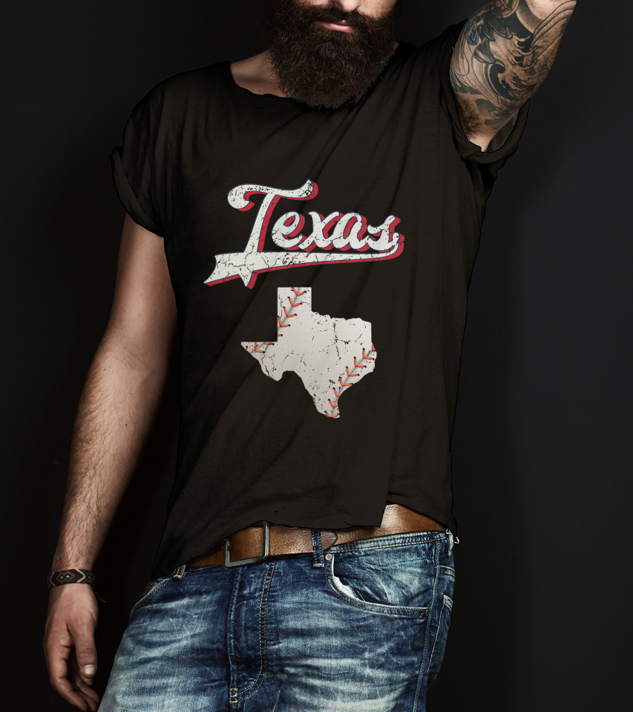 Texas Baseball Game Day Vintage Ranger Map T-Shirt