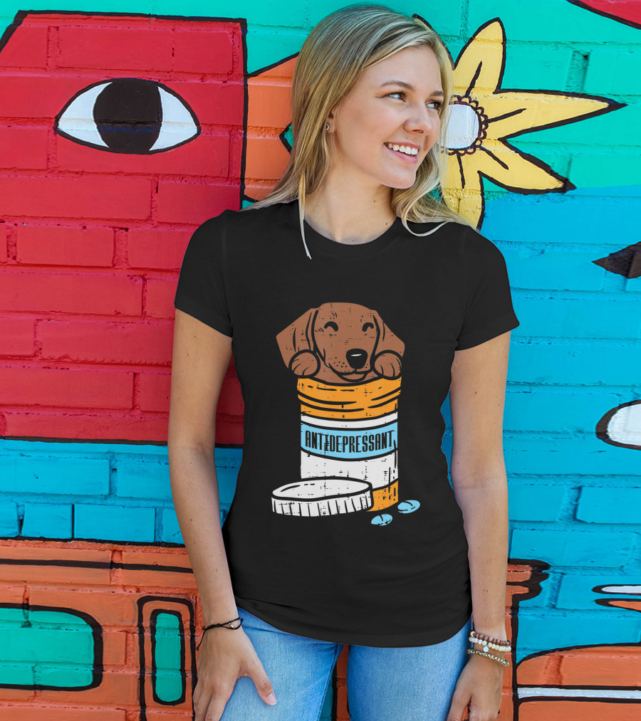 Antidepressant Dachshund Wiener Sausage Dog In Prescription Pill Bottle T-Shirt