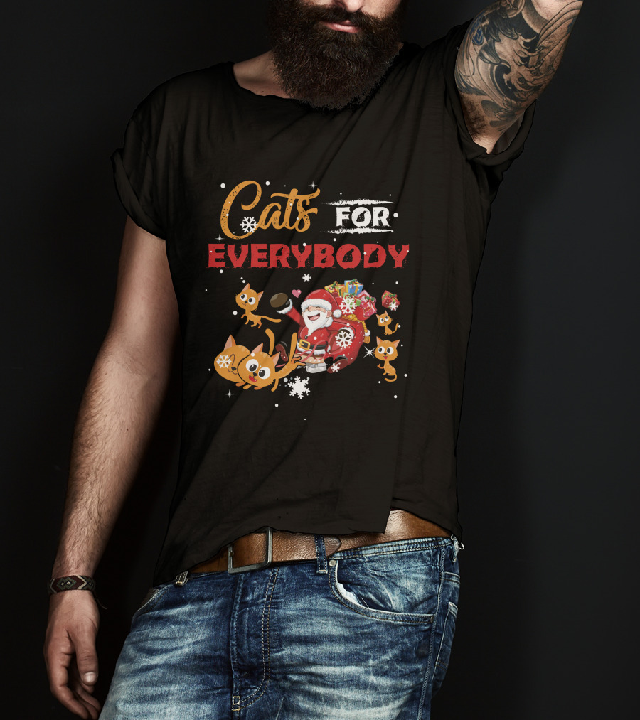 Cats For Everybody Christmas Santa With Cute Cat Lover T-Shirt