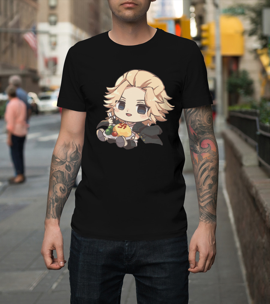 Mikey Holding Omurice Dish Tokyo Revengers Chibi Character T-Shirt