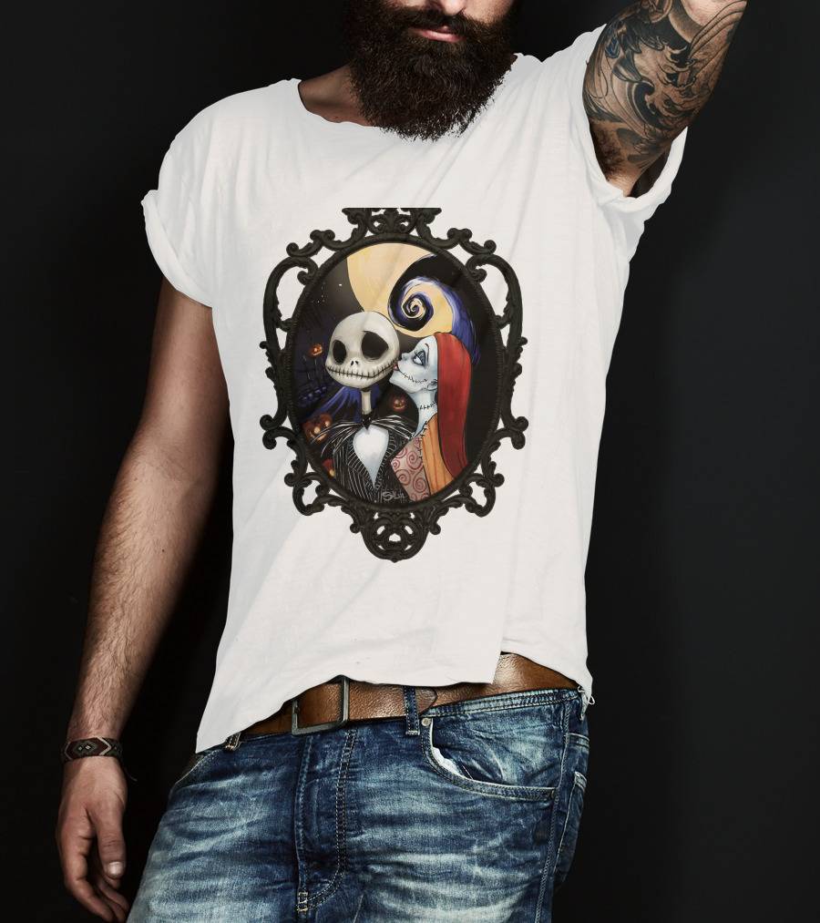 Jack And Sally Nightmare Before Christmas Moonlit Embrace T-Shirt