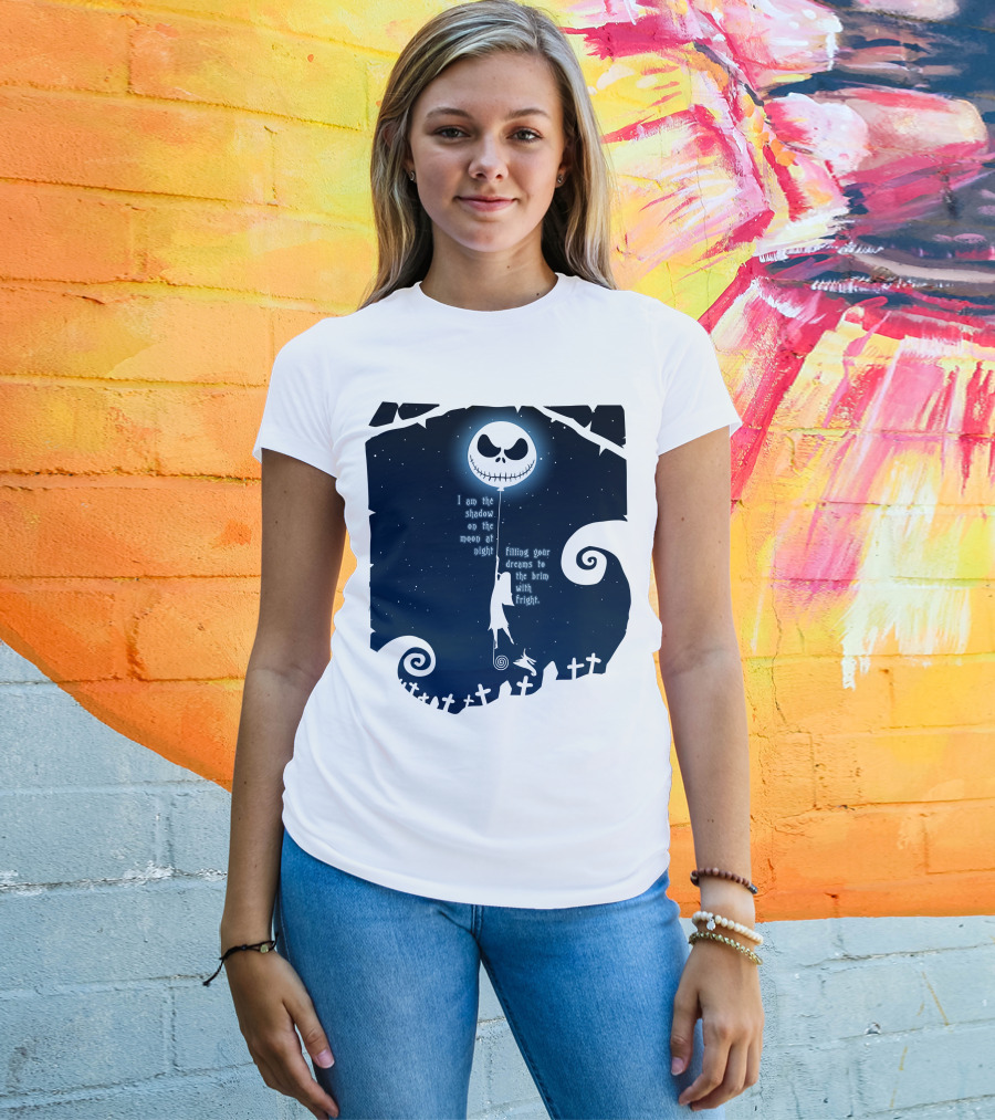 Jack Skellington Sally Zero Shadow On The Moon At Night Filling Your Dreams With Fright T-Shirt