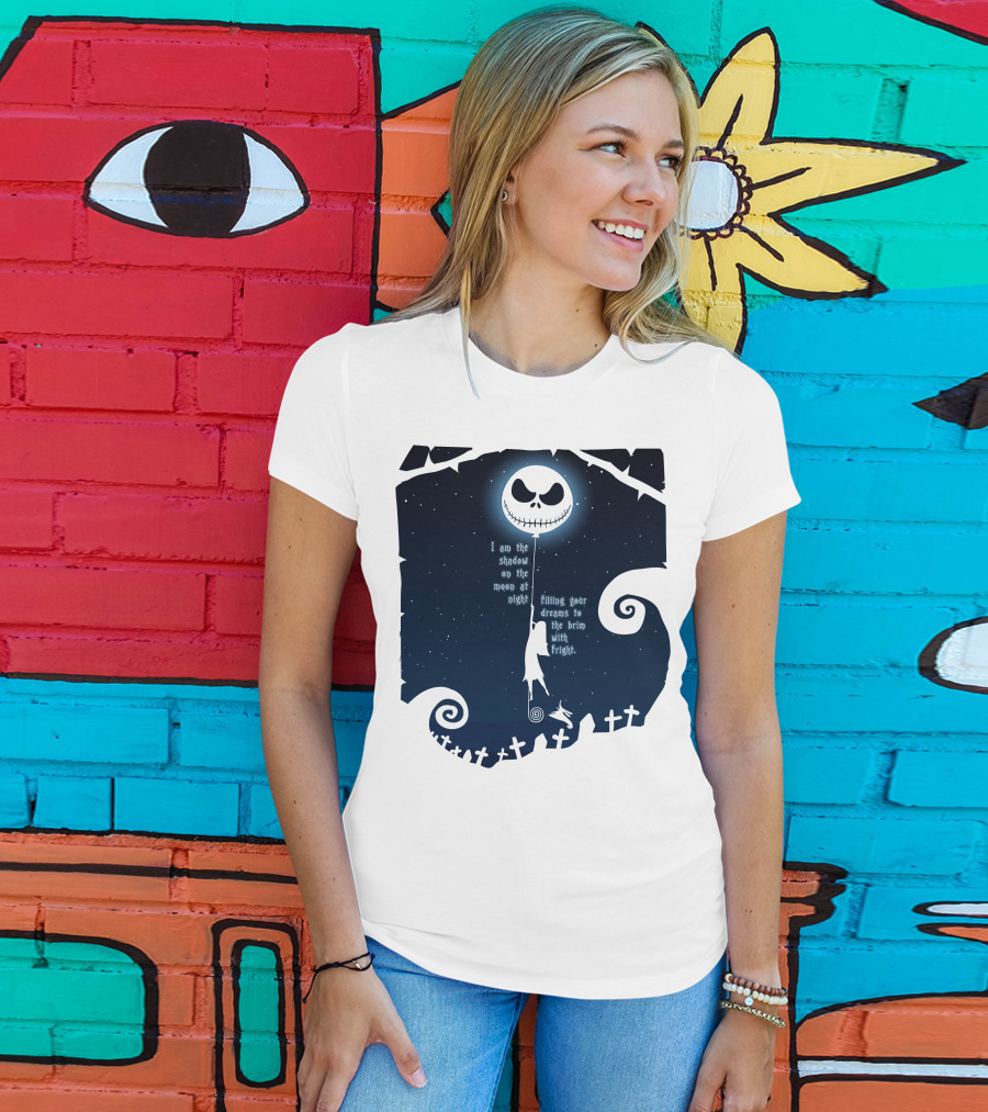 Jack Skellington Sally Zero Shadow On The Moon At Night Filling Your Dreams With Fright T-Shirt