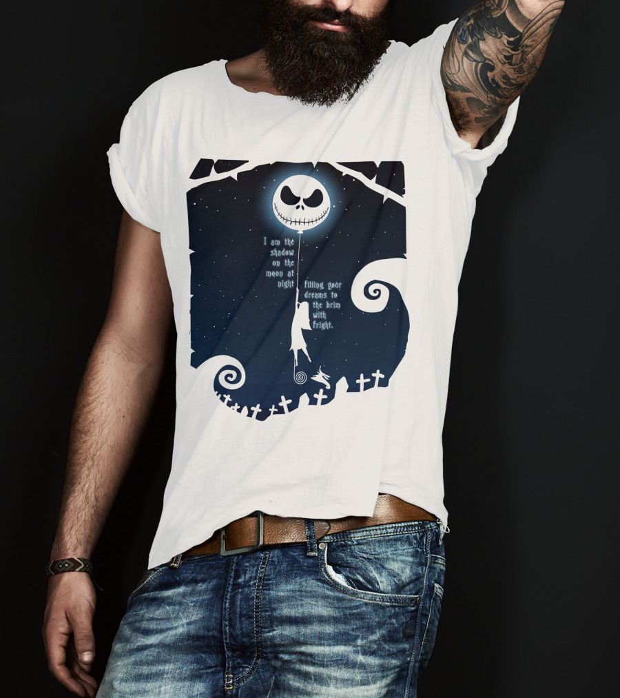 Jack Skellington Sally Zero Shadow On The Moon At Night Filling Your Dreams With Fright T-Shirt