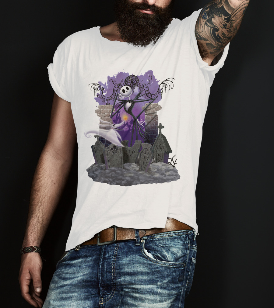 Jack Skellington Zero RIP Graveyard Scene With Ghostly Dog And Gothic Elements T-Shirt