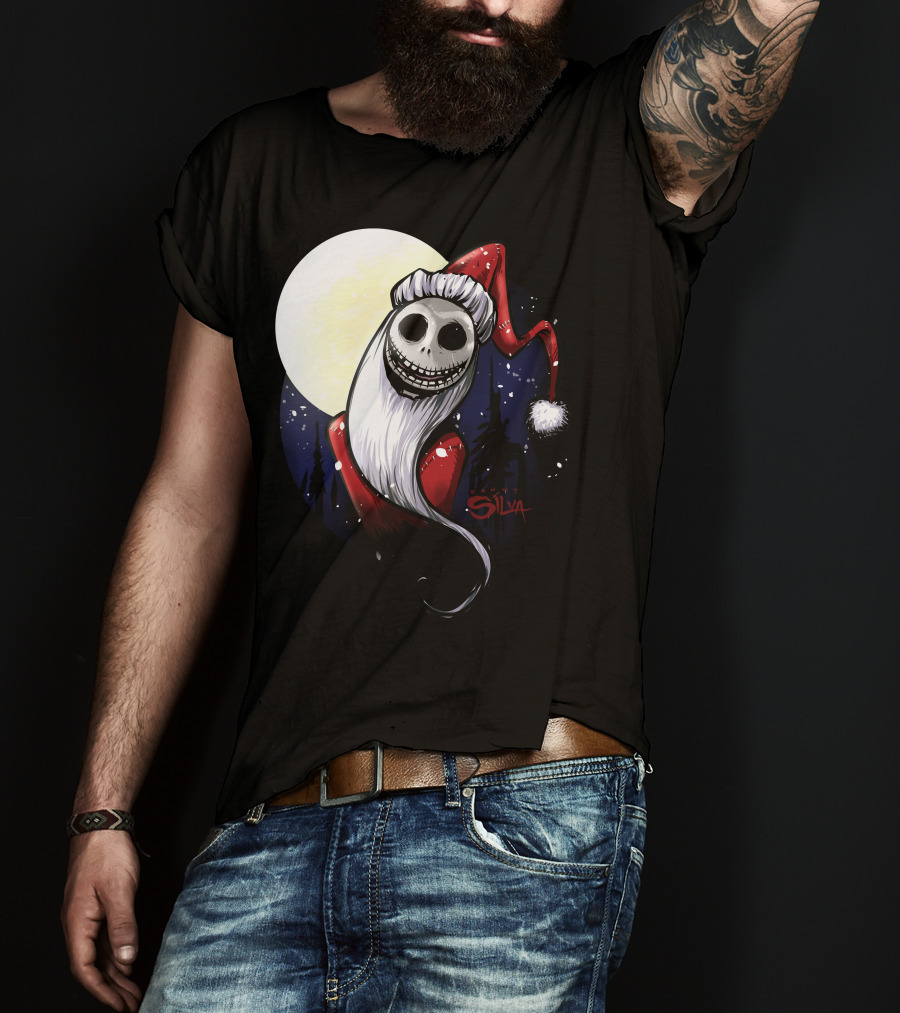 Santa Jack Skellington Moon Silva T-Shirt