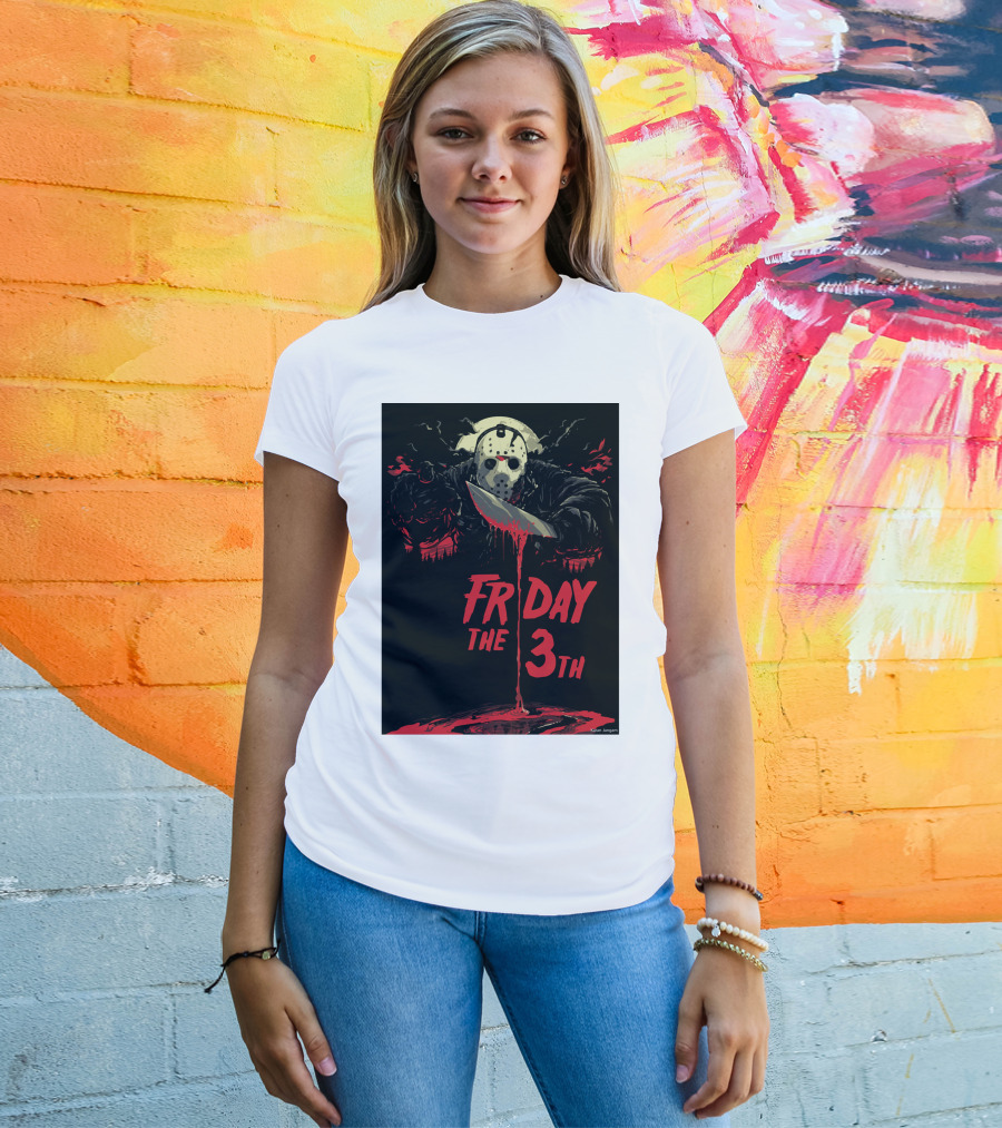 Friday The 13th Jason Mask And Knife Horror Scene T-Shirt