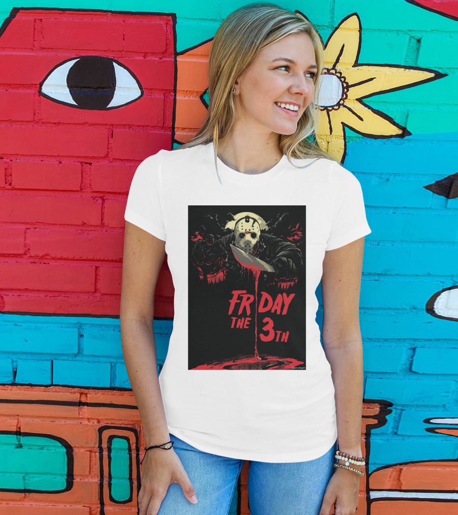 Friday The 13th Jason Mask And Knife Horror Scene T-Shirt