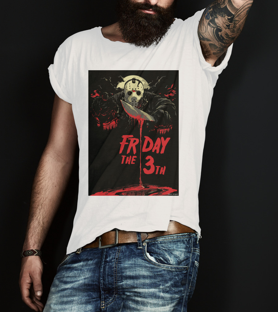 Friday The 13th Jason Mask And Knife Horror Scene T-Shirt