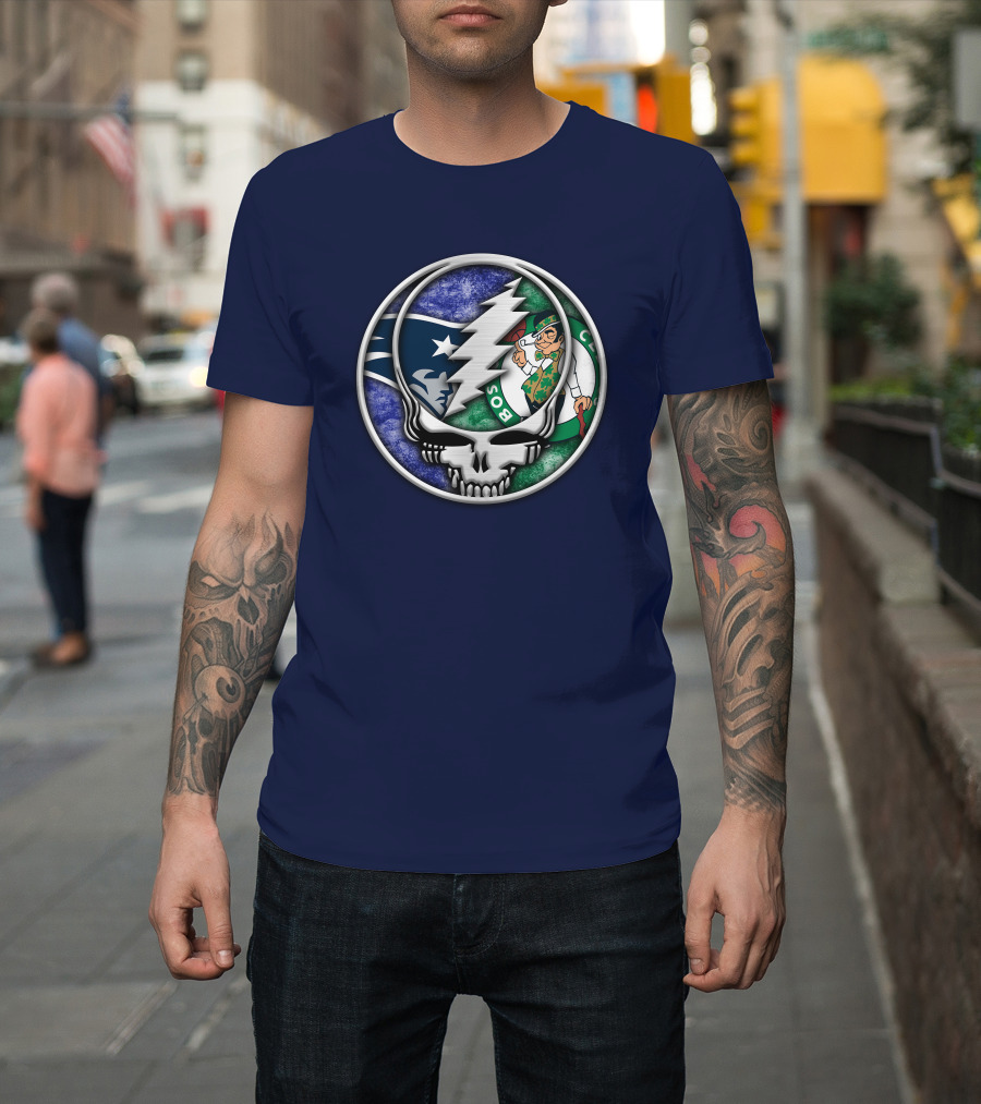 Grateful Dead Steal Your Face Boston Celtics New England Patriots Mashup T-Shirt
