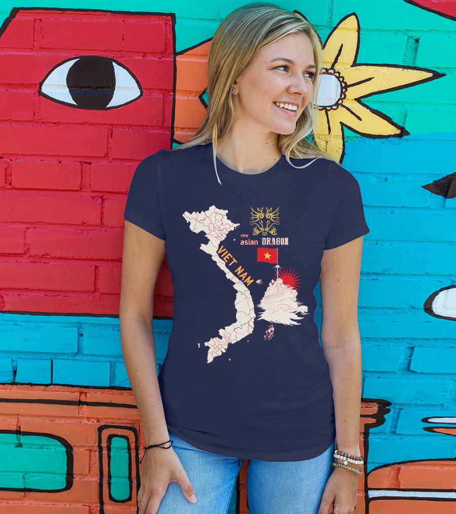 Viet Nam Map New Asian Dragon Flag Ship T-Shirt