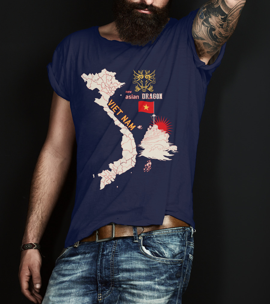 Viet Nam Map New Asian Dragon Flag Ship T-Shirt
