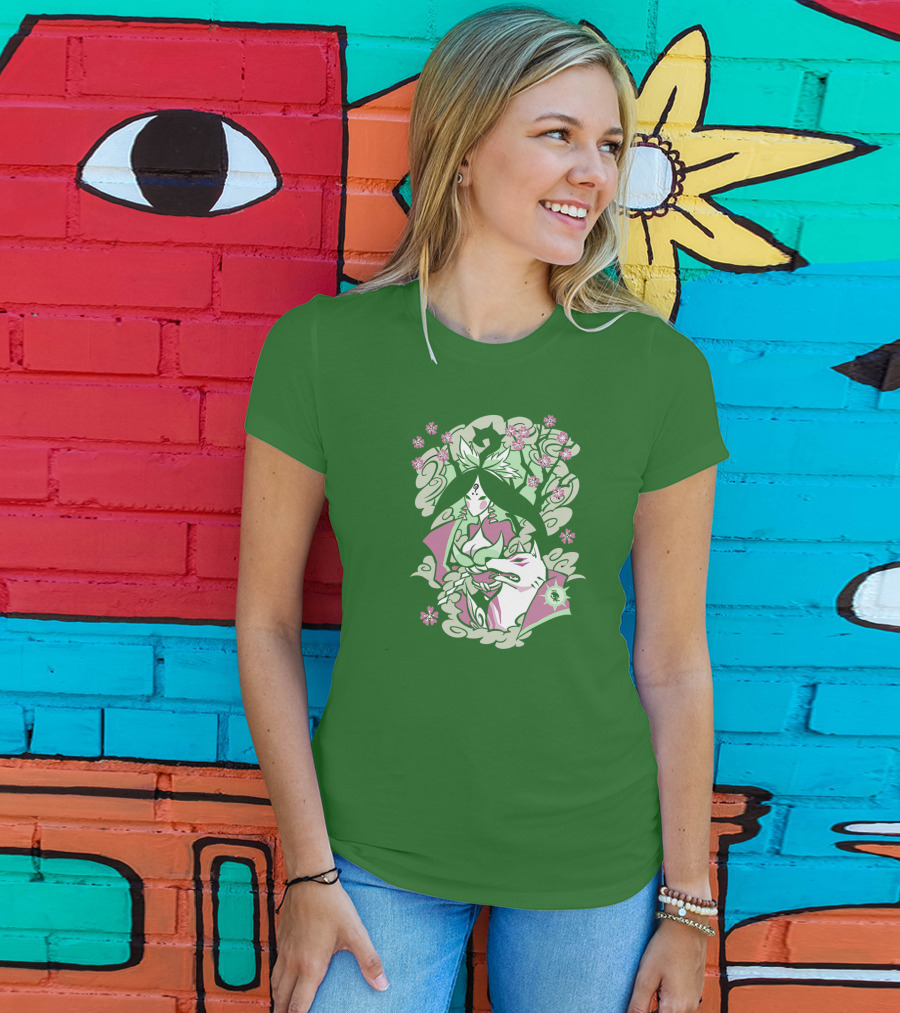 Okami Merch Amaterasu And Cherry Blossoms T-Shirt