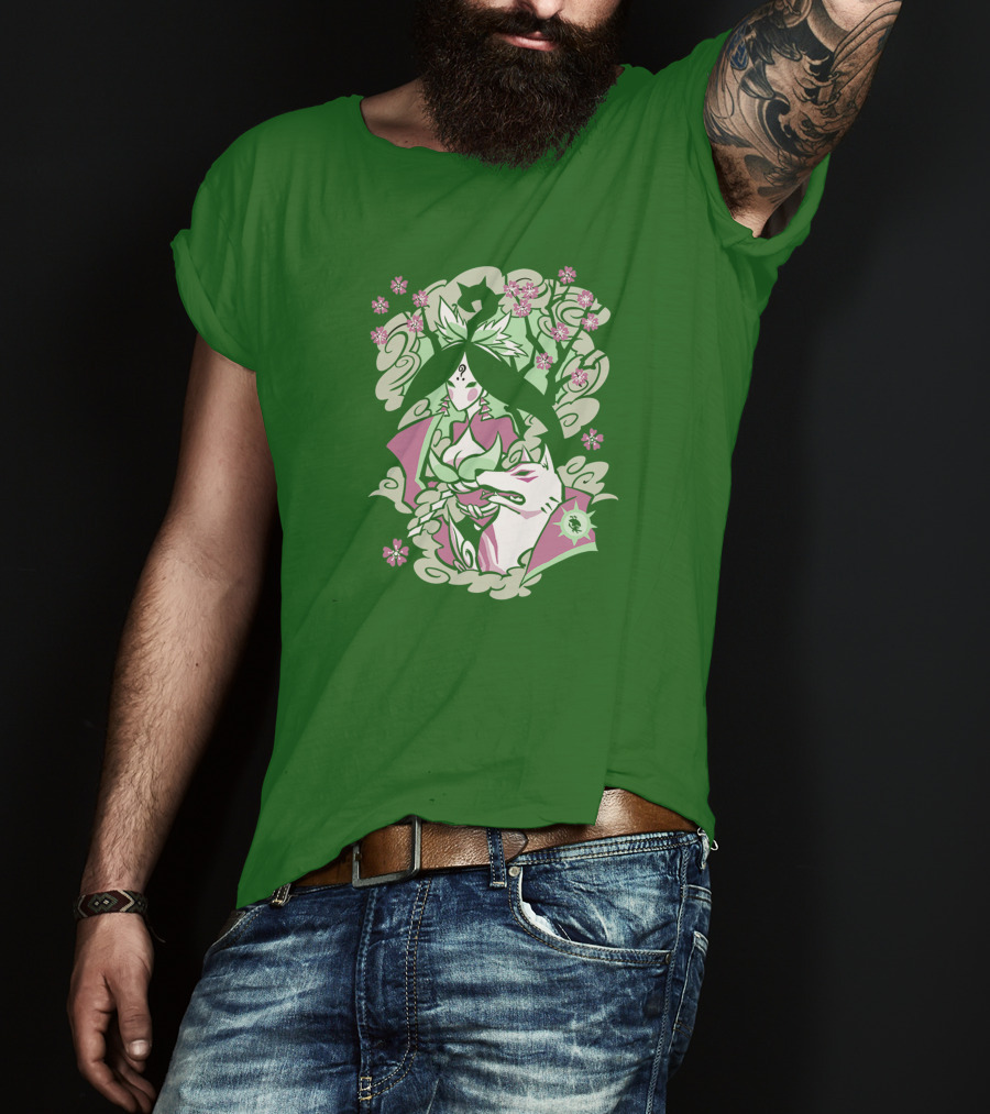 Okami Merch Amaterasu And Cherry Blossoms T-Shirt