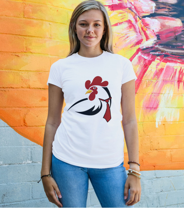 Hen Tie Rooster Necktie Motif T-Shirt