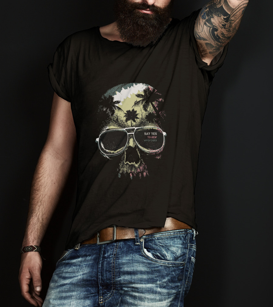 Say Yes To New Adventures Hot Skull Man Natural T-Shirt