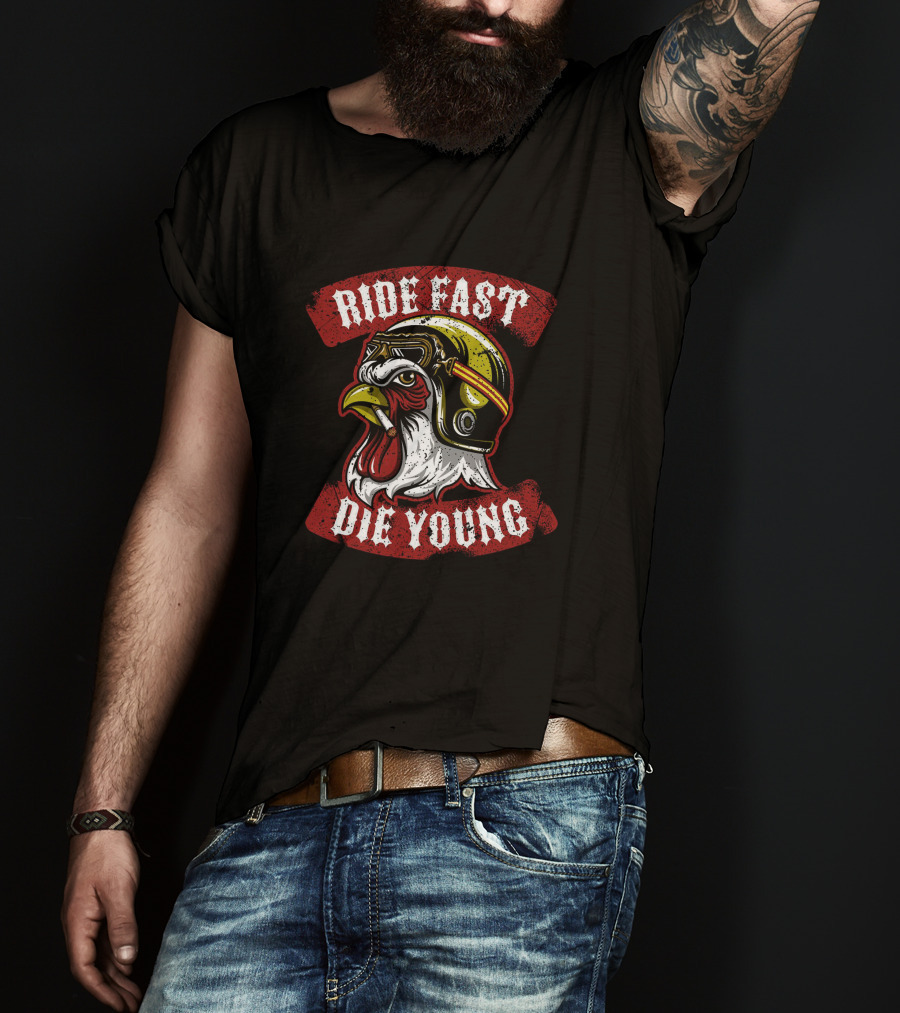 Ride Fast Die Young Rooster Motorcycle Helmet T-Shirt