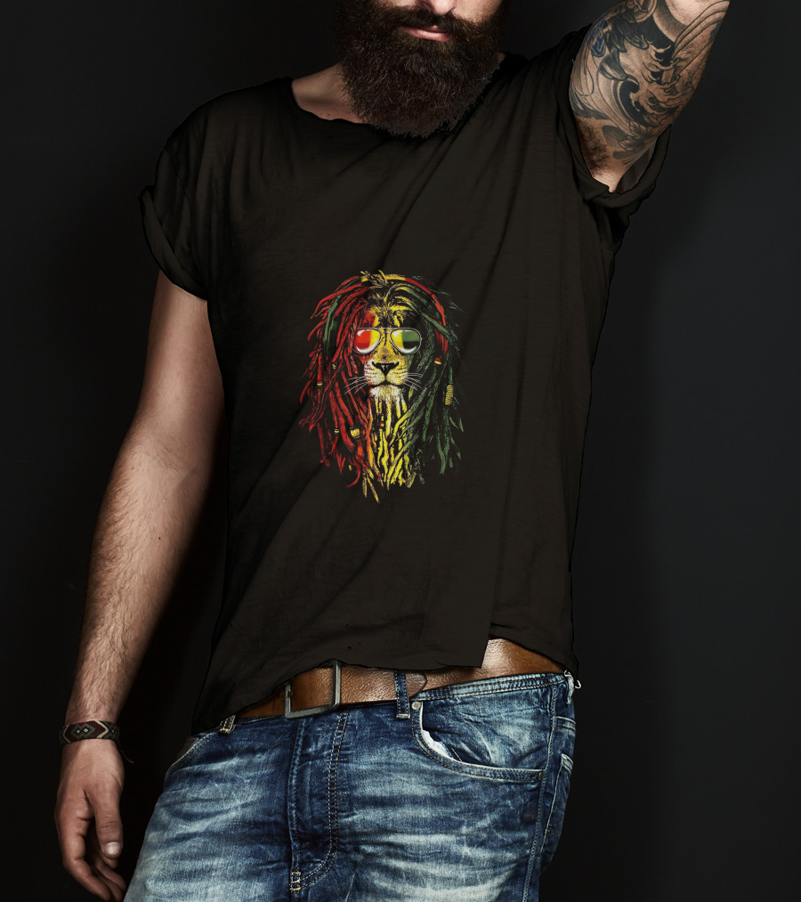 Lion Reggae Rasta Sunglasses T-Shirt