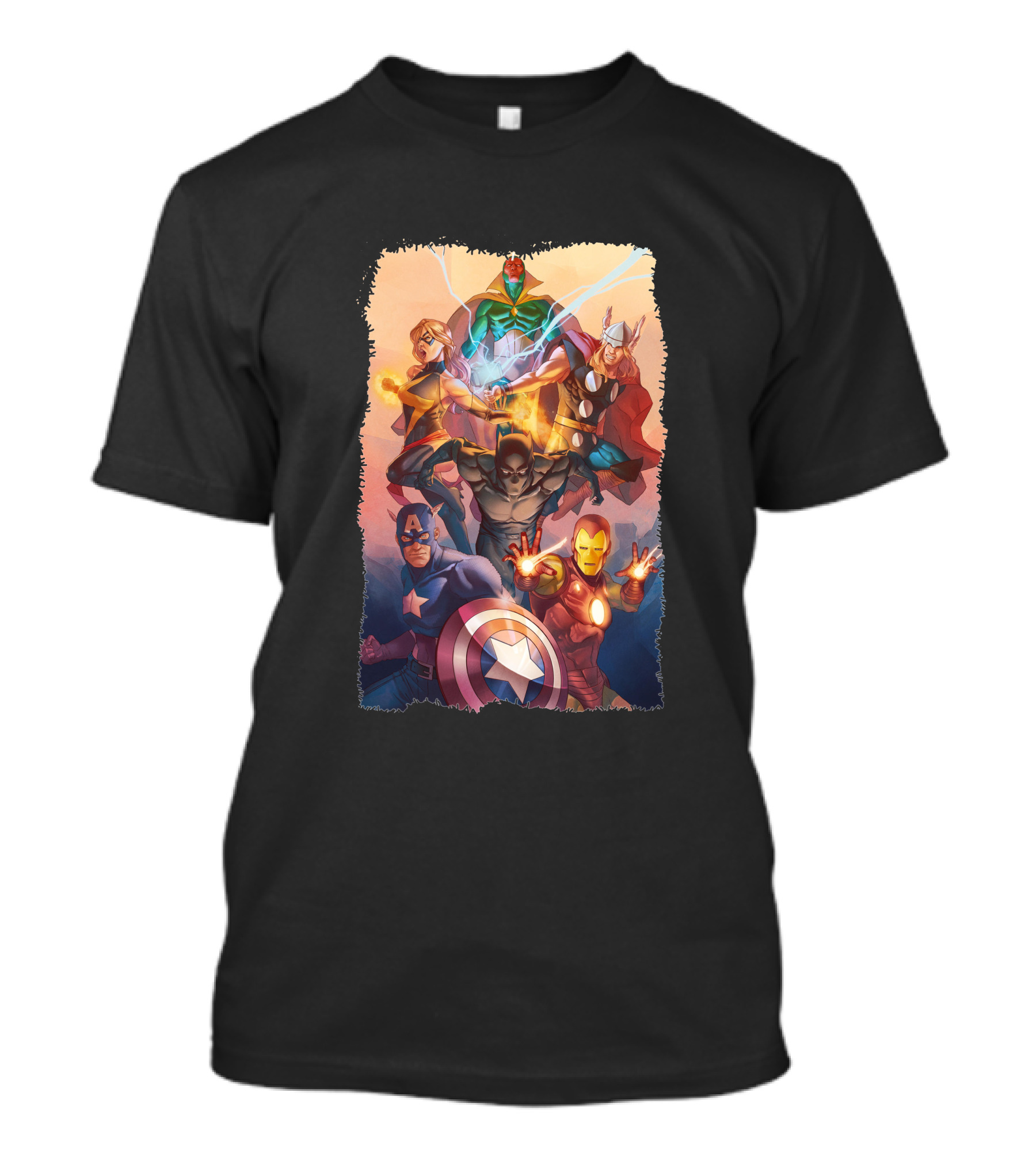 Super Avengers Captain America Iron Man Thor Black Panther Vision Team Iconic Heroes T-Shirt