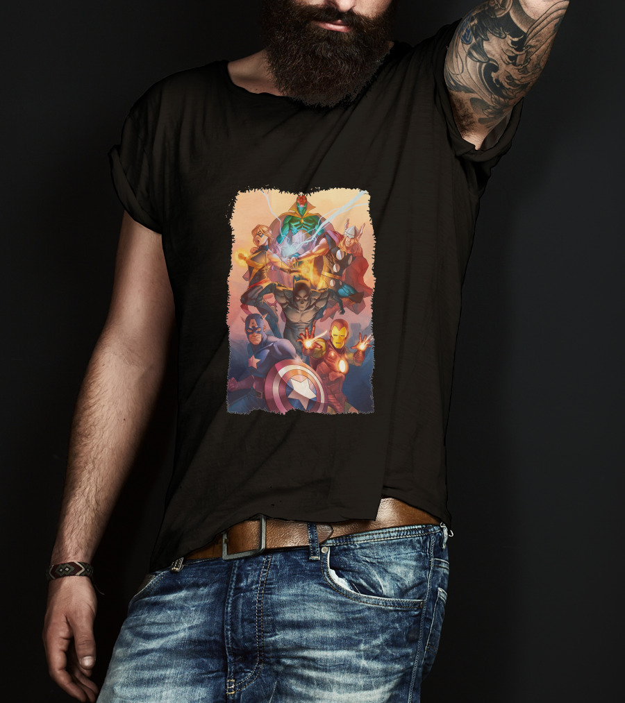 Super Avengers Captain America Iron Man Thor Black Panther Vision Team Iconic Heroes T-Shirt