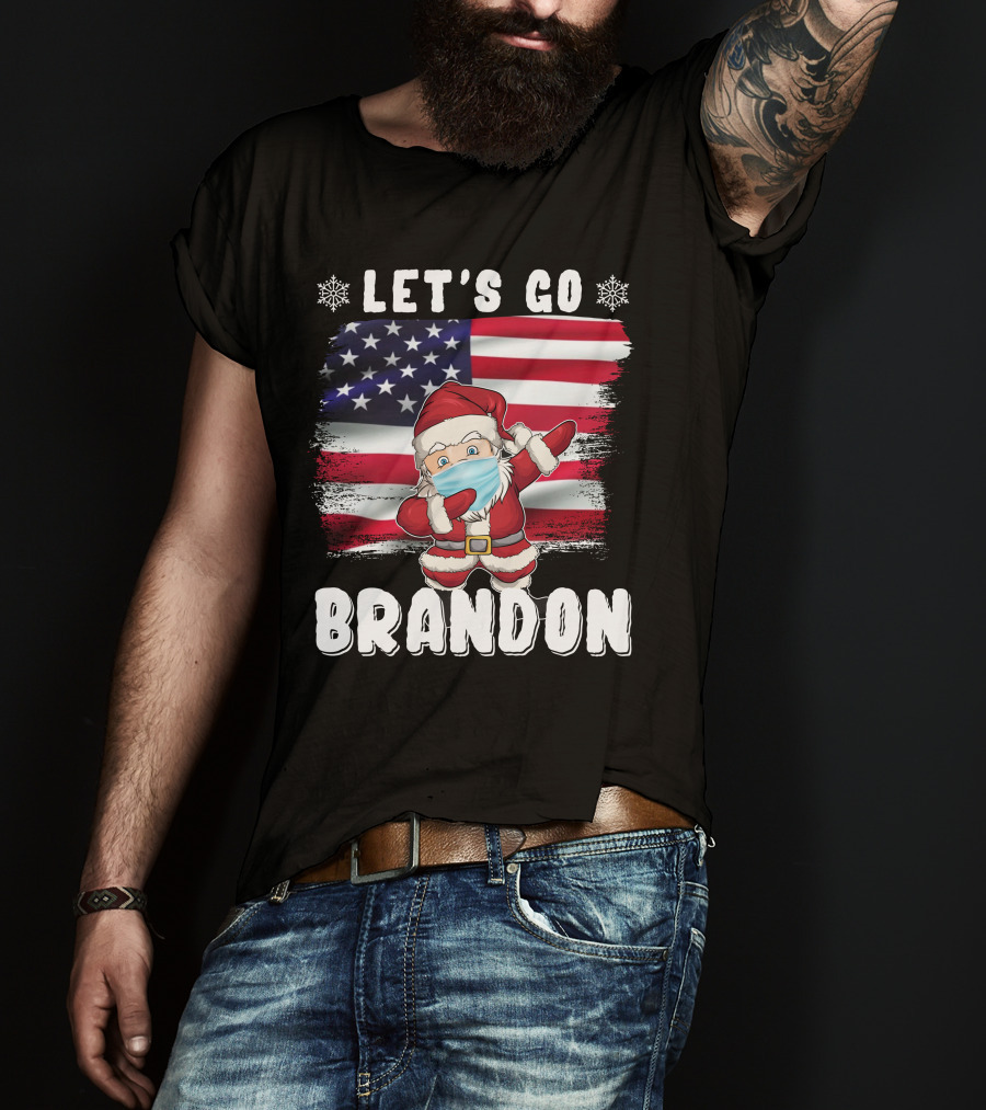 Let's Go Brandon Santa Mask American Flag Christmas T-Shirt