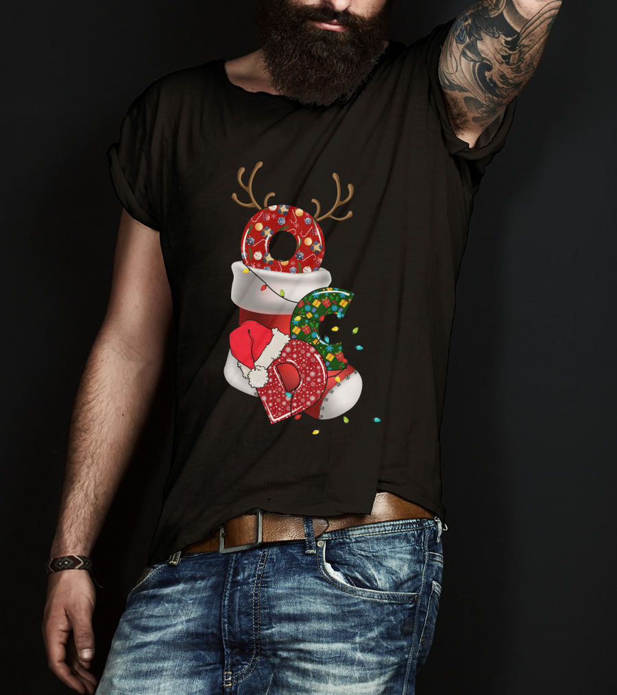 OCD Obsessive Christmas Disorder Reindeer Santa Hat Lights Stocking T-Shirt