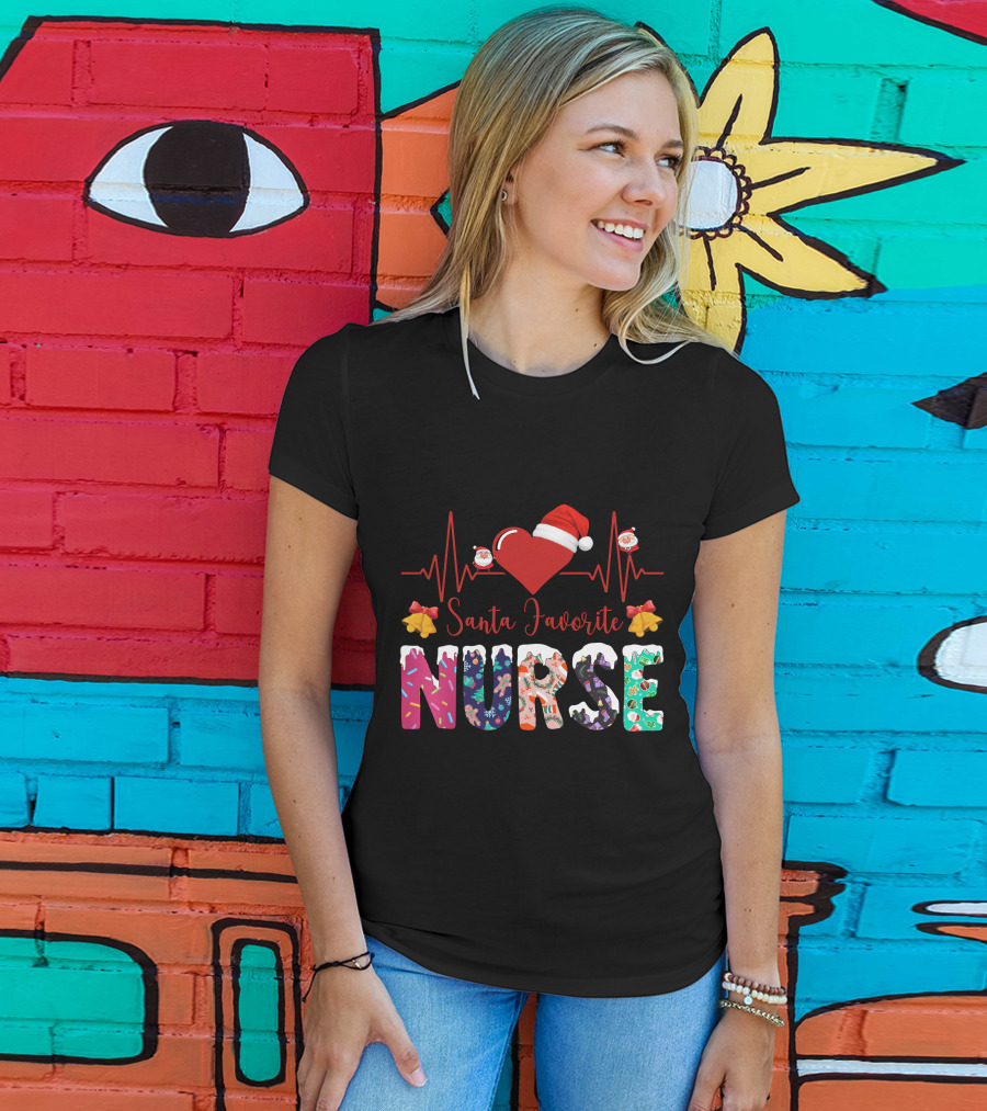 Santa Favorite Nurse Christmas Heartbeat T-Shirt