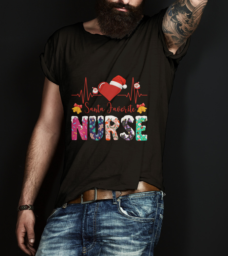 Santa Favorite Nurse Christmas Heartbeat T-Shirt