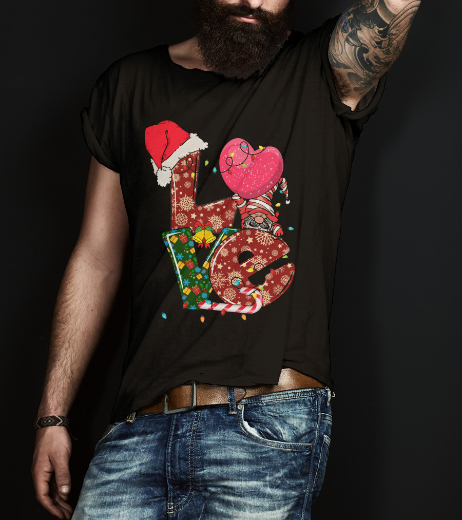 Christmas Love With Santa Hat And Festive T-Shirt