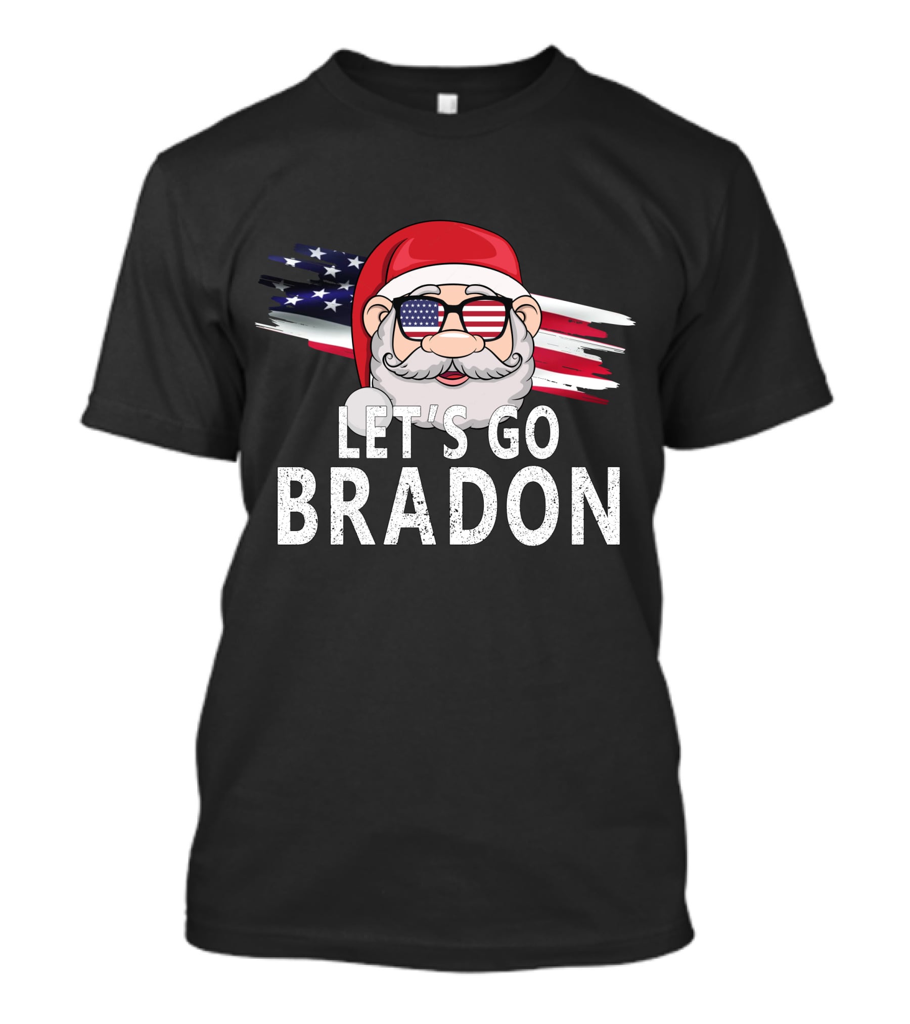 LET'S GO BRADON Christmas Santa USA Flag Glasses T-Shirt