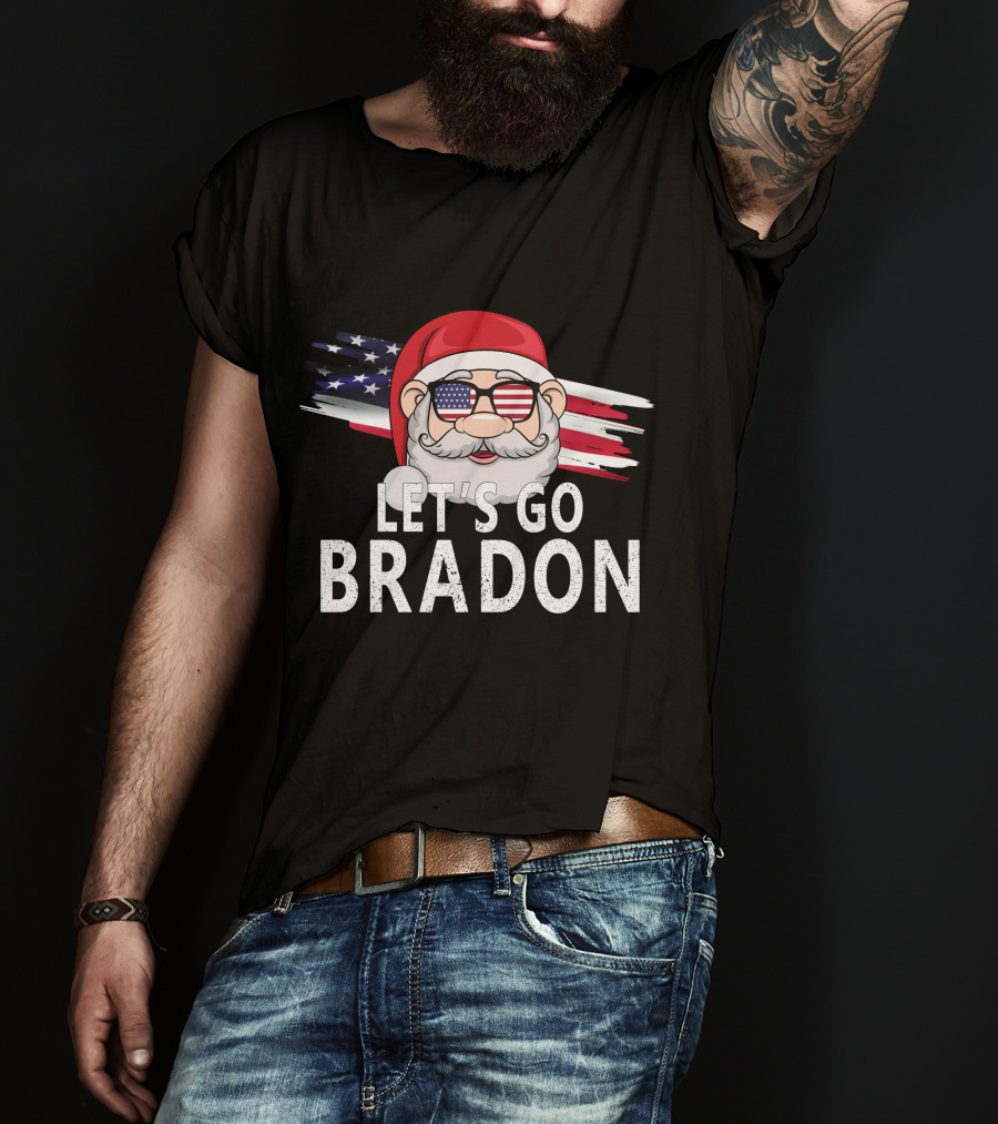 LET'S GO BRADON Christmas Santa USA Flag Glasses T-Shirt