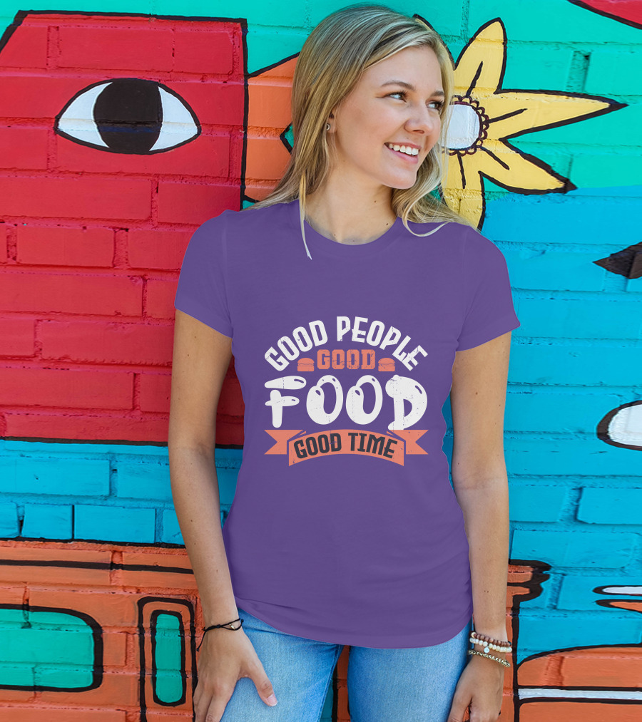 Good People Good Food Good Time Retro Banner T-Shirt