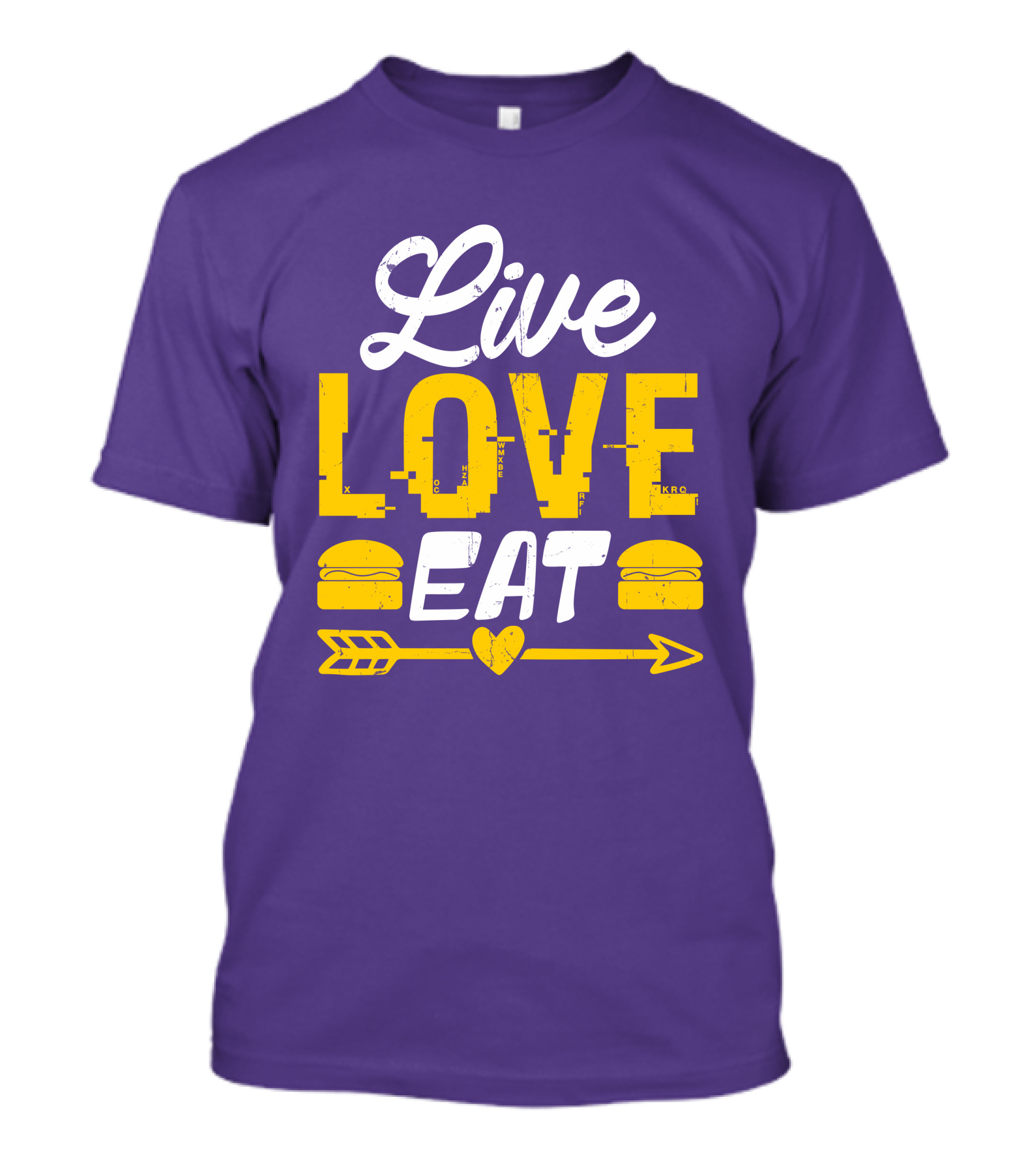 Live Love Eat With Burgers And Heart Arrow On Red T-Shirt