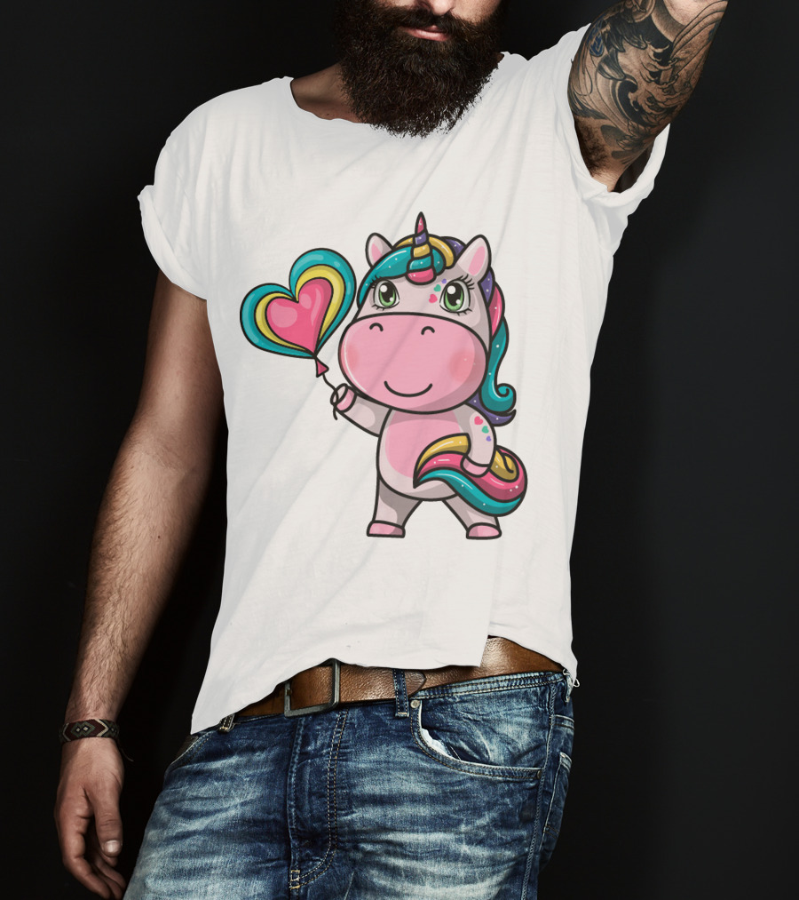 Magical Unicorn Holding Heart Balloon T-Shirt
