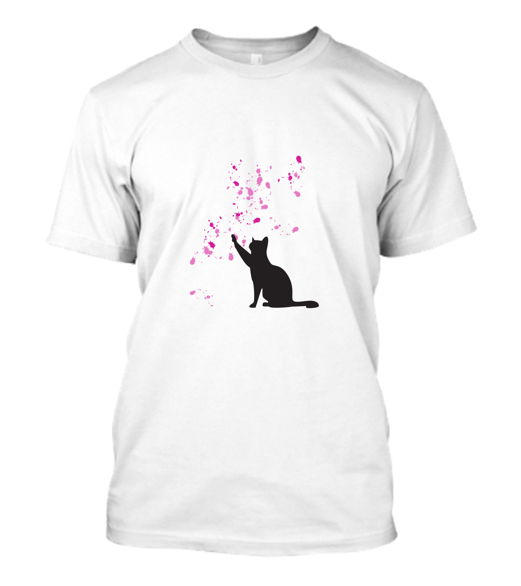 Cat And Pink Splatter Blooms T-Shirt