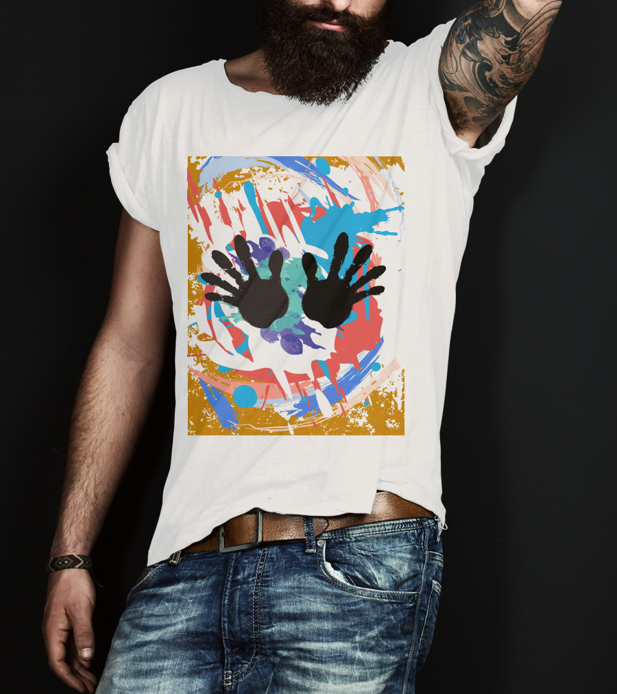 Colorful Splash With Black Handprints T-Shirt