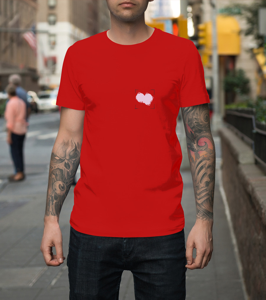 Heart With Framed Brushstroke Texture On Red T-Shirt