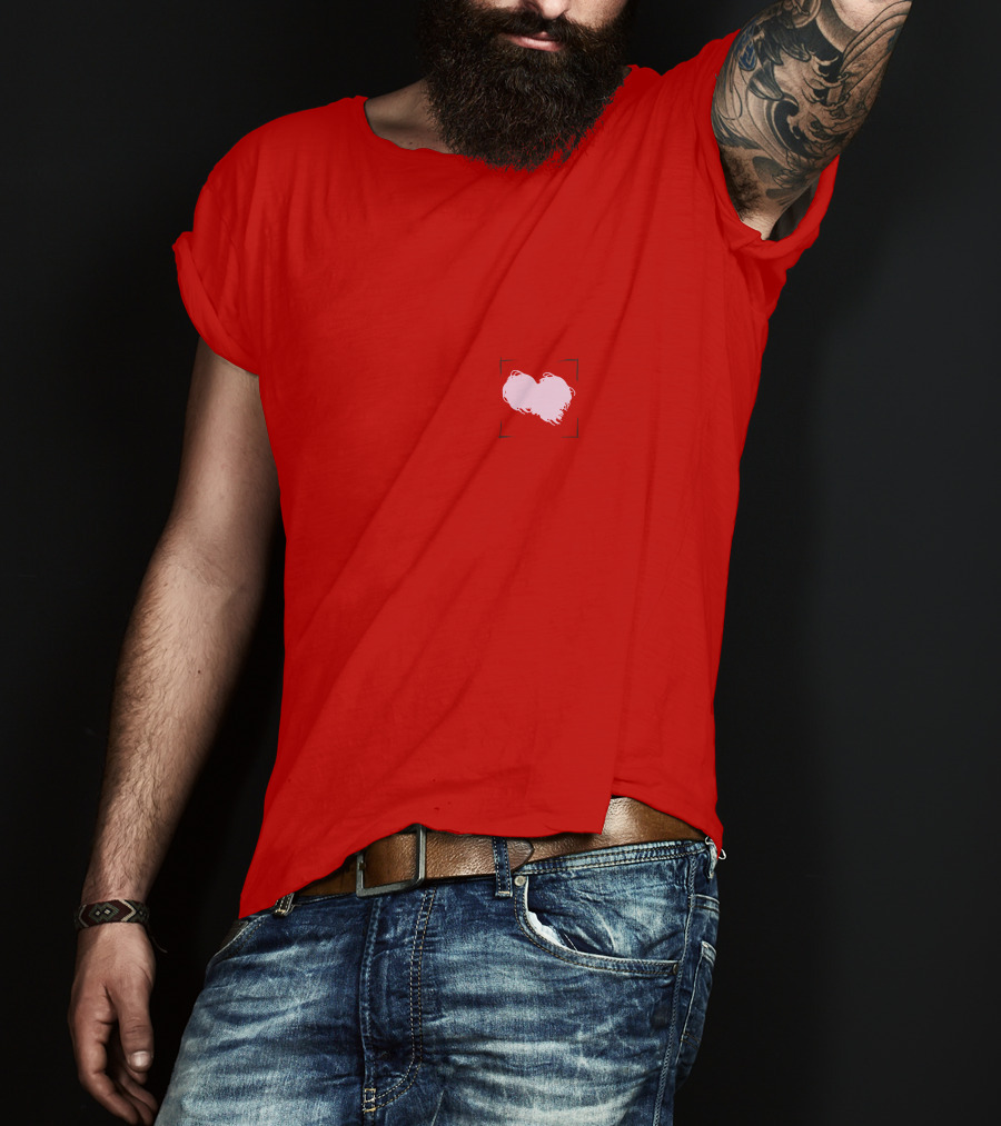 Heart With Framed Brushstroke Texture On Red T-Shirt