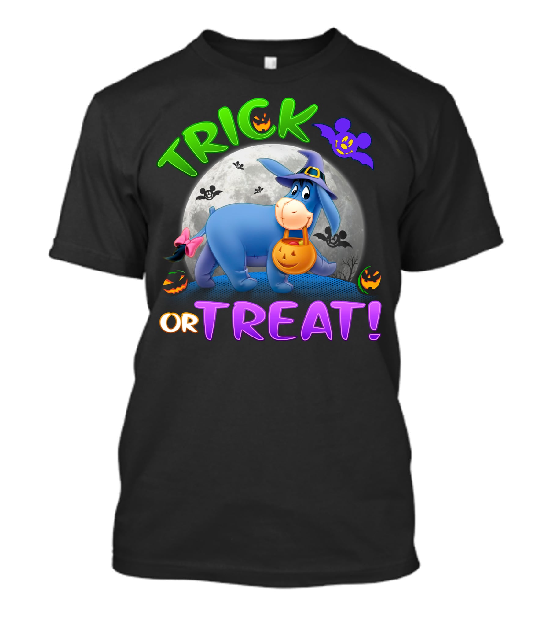 Eeyore Trick Or Treat Halloween Moon Bat Pumpkins T-Shirt