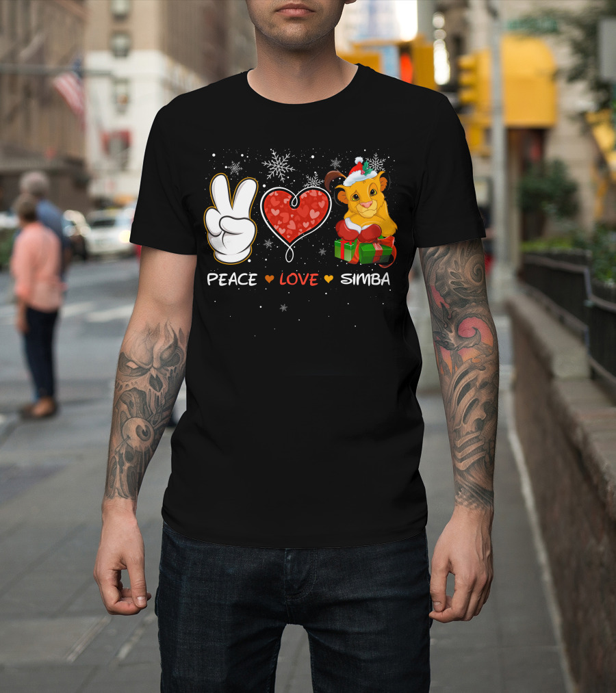 Peace Love Simba Christmas Gift Snowflakes T-Shirt